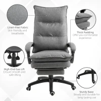 Vinsetto Office Chair 360° Swivel Adjustable Height Linen Style Fabric Recliner with Retractable Footrest and Double Padding, Grey(m-7)