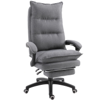 Vinsetto 360° Swivel Executive Home Office Chair Adjustable Height Linen Style Fabric Recliner with Retractable Footrest and Double Padding, Gray