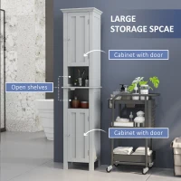 kleankin Bathroom Cabinet, Freestanding Linen Cabinet with Open Shelves, 13.8" x 11.8" x 62.4", Grey(m-4)
