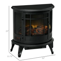 HOMCOM 22" Electric Fireplace Stove, Freestanding Electric Fire Place Heater with Realistic LED Flame, Adjustable Temperature, 1500W, Black(m-3)