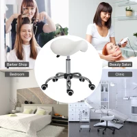 HOMCOM Cosmetic Stool 360° Rotate Height Adjustable Salon Massage Spa Chair Hydraulic Rolling Faux Leather Saddle Stool Mobility, Cream White(m-6)