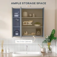 kleankin Wall Mounted Medicine Cabinet with Mirror Wall Mirror Cabinet with 3 Doors and Adjustable Storage Shelves Gray(m-4)