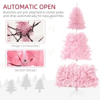 HOMCOM 7' Artificial Pink Christmas Trees, with Auto Open, Steel Base, Wide Shape for Indoor Xmas Decoration(m-7)