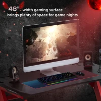 HOMCOM 48 Inch Gaming Desk with Large Tabletop, Racing Computer Desk with Cup Holder and Headphone Hook, Black / Red(m-4)