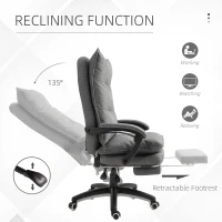 Vinsetto Office Chair 360° Swivel Adjustable Height Linen Style Fabric Recliner with Retractable Footrest and Double Padding, Grey(m-5)