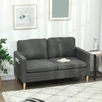 HOMCOM 56" 2 Seat Sofa, Modern Love Seats Furniture, Upholstered 2 Seater Couch with Side Pockets, Solid Steel Frame, Grey(m-9)