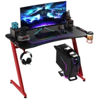 HOMCOM 48 Inch Gaming Desk with Large Tabletop, Racing Computer Desk with Cup Holder and Headphone Hook, Black / Red(m-1)