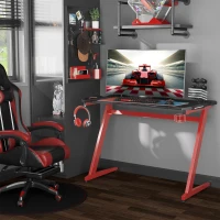 HOMCOM 48 Inch Gaming Desk with Large Tabletop, Racing Computer Desk with Cup Holder and Headphone Hook, Black / Red(m-2)