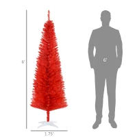 HOMCOM 6FT Decorated Christmas Tree, Pencil Christmas Tree with 390 Realistic Branch Tips and Plastic Stand, Red(m-3)