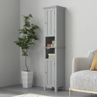 kleankin Bathroom Cabinet, Freestanding Linen Cabinet with Open Shelves, 13.8" x 11.8" x 62.4", Grey(m-7)