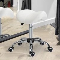 HOMCOM Cosmetic Stool 360° Rotate Height Adjustable Salon Massage Spa Chair Hydraulic Rolling Faux Leather Saddle Stool Mobility, Cream White(m-1)