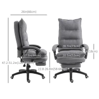 Vinsetto Office Chair 360° Swivel Adjustable Height Linen Style Fabric Recliner with Retractable Footrest and Double Padding, Grey(m-3)