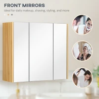 kleankin Wall Mounted Medicine Cabinet with Mirror Wall Mirror Cabinet with 3 Doors and Adjustable Storage Shelves Gray(m-5)