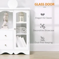 HOMCOM Bathroom Cabinet, Floor Standing Accent Cabinet with Glass Door & Storage Drawers for Living Room, White(m-6)