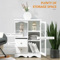 HOMCOM Bathroom Cabinet, Floor Standing Accent Cabinet with Glass Door & Storage Drawers for Living Room, White(m-5)