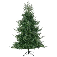 HOMCOM 7.5' Artificial Wide Christmas Tree Holiday Décor, with Easy-to-Shape Branches, Auto Open, Steel Base, Green(m-1)