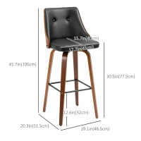 HOMCOM Bar Height Bar Stools Set of 2 PU Leather Upholstered Swivel Barstools with Solid Wood Legs Footrest and Tufted Back, Black(m-3)