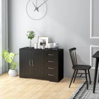HOMCOM Modern Sideboard Buffet Cabinet with 4 Drawers and 2 Beadboard Doors, Kitchen Storage Cabinet, Black(m-7)