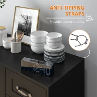 HOMCOM Modern Sideboard Buffet Cabinet with 4 Drawers and 2 Beadboard Doors, Kitchen Storage Cabinet, Black(m-6)