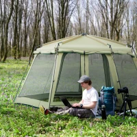 Outsunny 8-10 Person Screen House Room Instant Camping Canopy, Wind Resistant Hexagon Design Screen Shelter Family Tent, and Screened Mesh for Hiking, Hunting, Fishing, Army Green(m-2)