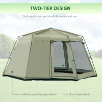 Outsunny 8-10 Person Screen House Room Instant Camping Canopy, Wind Resistant Hexagon Design Screen Shelter Family Tent, and Screened Mesh for Hiking, Hunting, Fishing, Army Green(m-5)