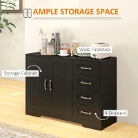 HOMCOM Modern Sideboard Buffet Cabinet with 4 Drawers and 2 Beadboard Doors, Kitchen Storage Cabinet, Black(m-4)