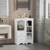 HOMCOM Bathroom Cabinet, Floor Standing Accent Cabinet with Glass Door & Storage Drawers for Living Room, White(m-4)