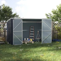 Outsunny 11' x 6' Storage Shed w/ Lockable Door, Galvanized Metal Utility Outdoor Shed for Backyard, Bike, Patio, Dark Gray(m-2)