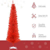HOMCOM 7FT Decorated Christmas Tree, Pencil Christmas Tree with 499 Realistic Branch Tips and Plastic Stand, Red(m-4)