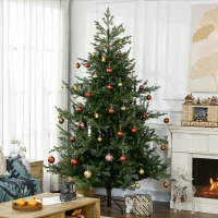 HOMCOM 7.5' Artificial Wide Christmas Tree Holiday Décor, with Easy-to-Shape Branches, Auto Open, Steel Base, Green(m-2)