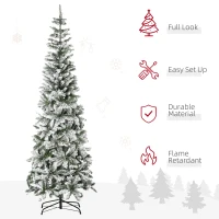 HOMCOM 7.5ft Unlit Snow-Flocked Slim Pine Artificial Christmas Tree with Realistic Branches and 668 Tips(m-4)