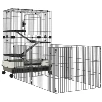 PawHut 45" 4-Level Small Animal Cage with Wheels, Black(m-1)