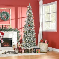 HOMCOM 7.5ft Unlit Snow-Flocked Slim Pine Artificial Christmas Tree with Realistic Branches and 668 Tips(m-2)
