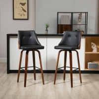 HOMCOM Bar Height Bar Stools Set of 2, PU Leather Upholstered Swivel Barstools with Solid Wood Legs Footrest and Tufted Back, Black