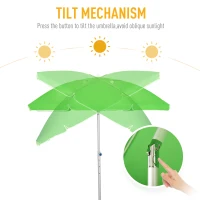 Outsunny Arc. 6.4ft Beach Umbrella with Aluminum Pole Pointed Design Adjustable Tilt Carry Bag for Outdoor Patio Green(m-4)