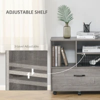 Vinsetto Lateral Filing Cabinet with Open Storage Shelf, Printer Stand, Mobile Office File Cabinet with Wheels for Letter and Legal Sized Files, Grey(m-6)