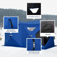 Outsunny 5-8 Person Pop-up Ice Fishing Shelter, Portable Ice Fishing Tent, Blue(m-7)