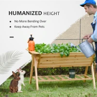 Outsunny Elevated Planter Box Multi Level Planter Wooden Raised Flower Bed with Garden Shelf Plates, 58.5" x 31" x 32.25", Natural(m-4)