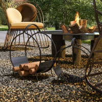 Outsunny 2-Piece Firewood Rack, 15 inch and 12 inch Round Log Holder for Fireplace, Outdoor Indoor Wood Storage Stacker, Black(m-1)