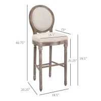 HOMCOM Solid Wood Bar Stools Set of 2, French Country Barstools, Bar Height Chairs with Upholstered Seating and Footrest, 29.5" Seat Height, Beige(m-3)