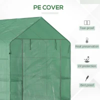 Outsunny 7' x 5' x 6.5' Walk-in Greenhouse, PE Cover, 2-Tier Shelves, Steel Frame Hot house, Roll-Up Zipper Door for Flowers, Vegetables, Saplings, Tropical Plants, Green(m-4)