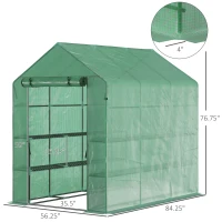 Outsunny 7' x 5' x 6.5' Walk-in Greenhouse, PE Cover, 2-Tier Shelves, Steel Frame Hot house, Roll-Up Zipper Door for Flowers, Vegetables, Saplings, Tropical Plants, Green(m-3)