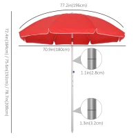 Outsunny Arc. 6.4ft Beach Umbrella with Aluminum Pole Pointed Design Adjustable Tilt Carry Bag for Outdoor Patio Red(m-3)