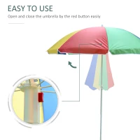 Outsunny 5ft Round Beach Umbrella Outdoor UV Protection Sun Shade Canopy w/ Push Button Tilt Pole Rainbow(m-4)