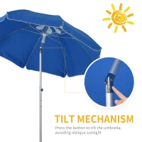 Outsunny Arc. 6.4ft Beach Umbrella with Aluminum Pole Pointed Design Adjustable Tilt Carry Bag for Outdoor Patio Blue(m-4)