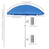 Outsunny Arc. 6.4ft Beach Umbrella with Aluminum Pole Pointed Design Adjustable Tilt Carry Bag for Outdoor Patio Blue(m-3)