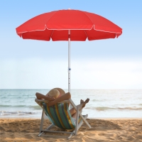 Outsunny Arc. 6.4ft Beach Umbrella with Aluminum Pole Pointed Design Adjustable Tilt Carry Bag for Outdoor Patio Red
