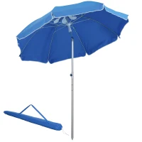 Outsunny Arc. 6.4ft Beach Umbrella with Aluminum Pole Pointed Design Adjustable Tilt Carry Bag for Outdoor Patio Blue(m-2)