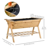 Outsunny Elevated Planter Box Multi Level Planter Wooden Raised Flower Bed with Garden Shelf Plates, 58.5" x 31" x 32.25", Natural(m-3)