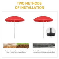 Outsunny Arc. 6.4ft Beach Umbrella with Aluminum Pole Pointed Design Adjustable Tilt Carry Bag for Outdoor Patio Red(m-7)